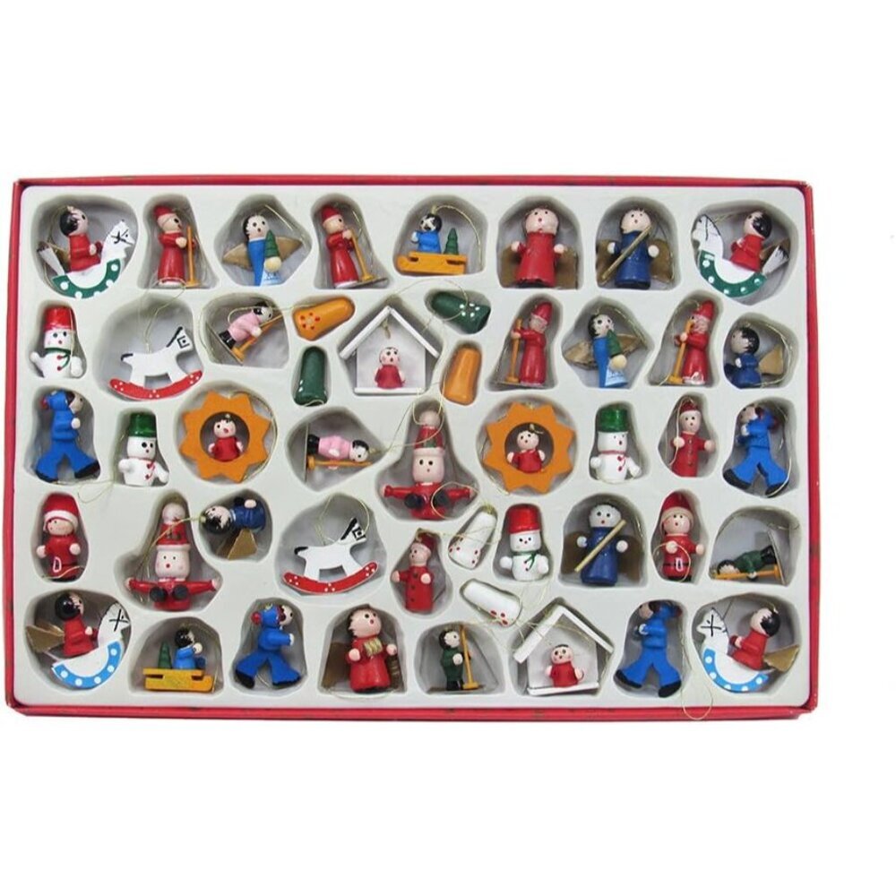 Kurt Adler 48 Wooden Mini Ornaments - Vintage Holiday Decor for Christmas Trees